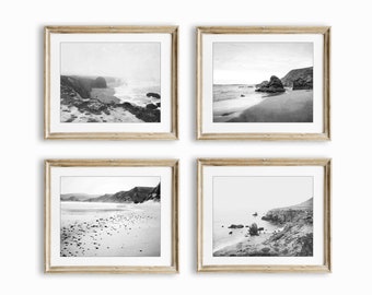 Beach Print Set - Black and White Photography, Four Prints, Gallery Wall Set, Ocean Photography, Coastal Decor, 8x10 11x14 Prints