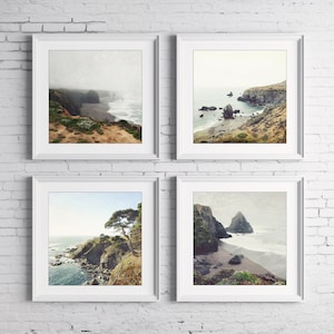 Estampados costeros rústicos, fotografía oceánica, conjunto de paredes de galería, California, paisajes marinos, conjunto de impresión cuadrada 5x5 8x8 decoración neutral de sala de estar imagen 3