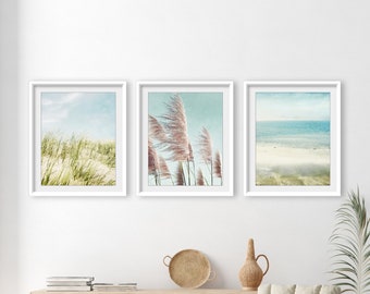 Beach Print Set, California Coast, Pale Pastel Tones, Ocean Photography, Set of 3 Prints, Beach Living Room Decor, Gallery Wall Set