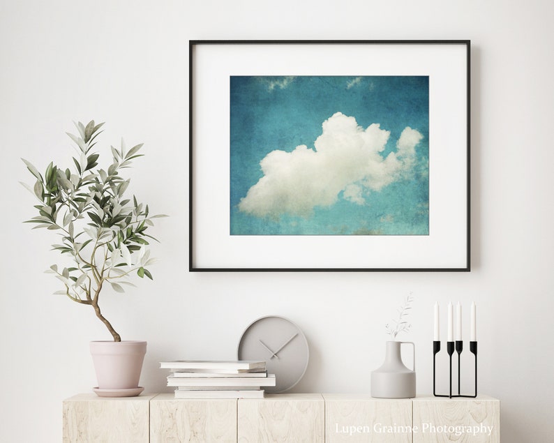 Cloud Photography, Blue Sky Wall Art, Cumulus Cloud Print, Nature Photography, 8x10 16x20, Blue Nursery Room Decor, Bedroom Wall Art image 3