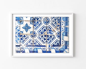 Lisbon Tiles Photograph - Blue White Kitchen Wall Art, Azulejos Print, Blue Tiles Print, 8x12 16x24, Lisbon Travel Photography Print