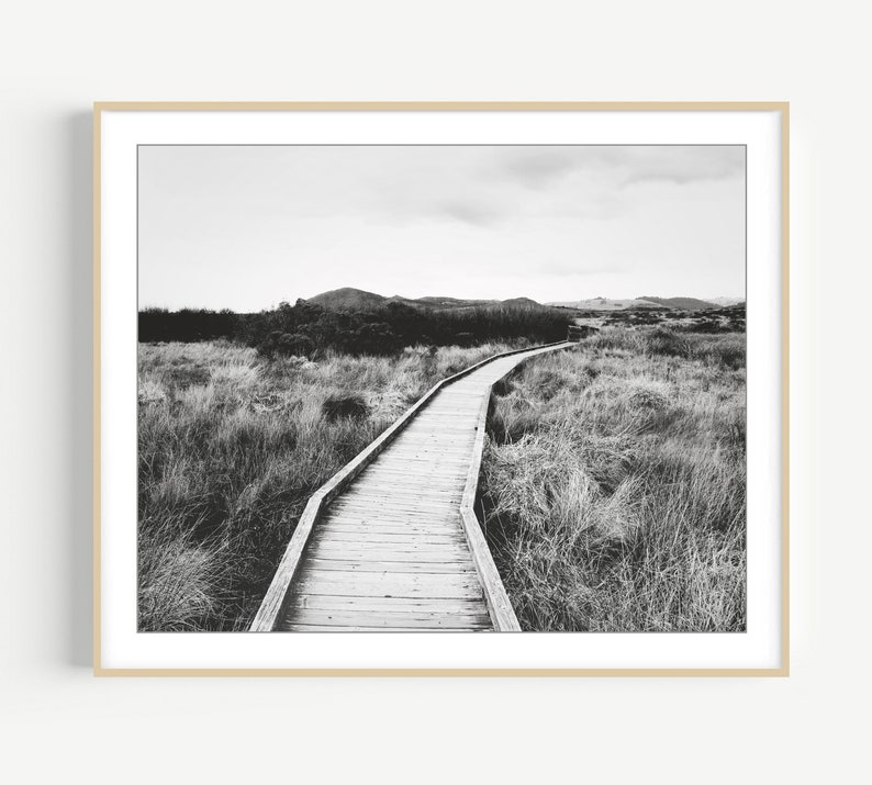 Landscape Black and White Photography, Boardwalk Print, Marsh, Wood Boardwalk, Landscape Print image 6