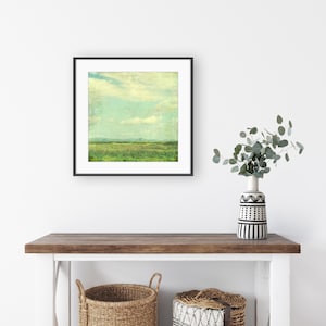 Summer Meadow Landscape Photography Retro Style Pastel Blue Green Vintage Inspired Rustic Farmhouse Living Room Art Square Wall Art Print image 4