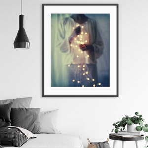 Art Photography Sparkle Lights Ethereal Figurative Wall Art Dreamy Portrait Indigo Blue Night Boheh 8x8 8x10 Print image 3