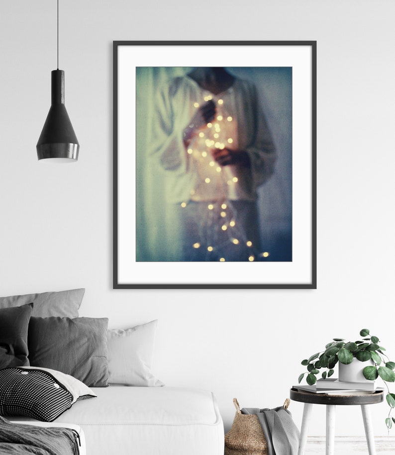 Art Photography Sparkle Lights Ethereal Figurative Wall Art Dreamy Portrait Indigo Blue Night Boheh 8x8 8x10 Print image 3