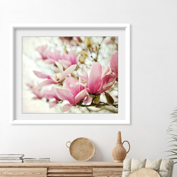 Magnolia Flowers Wall Art - Botanical Print, Spring Flower Photography, Nature Photography, 8x10 16x20 Print, Pink Floral Bedroom Wall Art