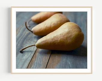 Pear Still Life Print - Food Photography, Rustic Kitchen Decor, Fruit Still Life Photography, Brown Gray, Country Kitchen, 5x7 8x10 Print
