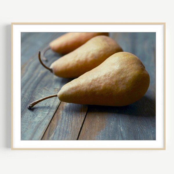 Pear Still Life Print - Food Photography, Rustic Kitchen Decor, Fruit Still Life Photography, Brown Gray, Country Kitchen, 5x7 8x10 Print