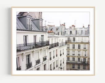 Montmartre Paris Rooftops Print for Modern Living Room – Minimalist Travel Photography, Neutral Architecture Wall Art, Unframed Print
