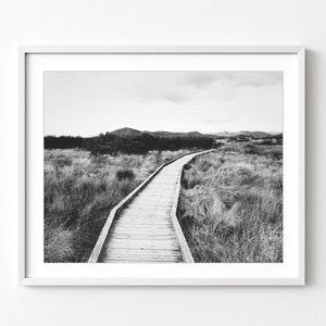 Landscape Black and White Photography, Boardwalk Print, Marsh, Wood Boardwalk, Landscape Print image 1