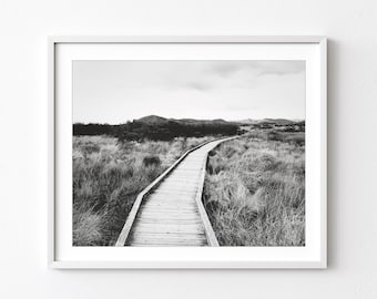 Landscape Black and White Photography, Boardwalk Print, Marsh, Wood Boardwalk, Landscape Print