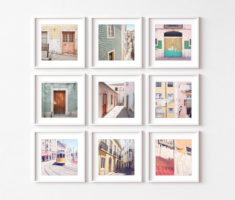 Lisbon Photography, Set of 9 Prints, Colorful Europe Wall Art, Travel Photos, Portugal Gallery Wall Art 5x5 8x8 10x10 Prints - Save 50% image 3