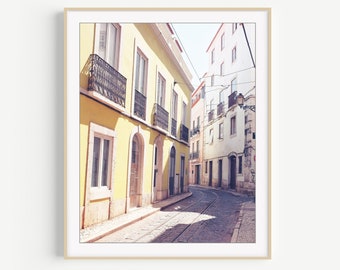 Lisbon, Travel Photography, Europe Street, Yellow White Architecture, Lisbon Print, 8x10 16x20 Wall Art