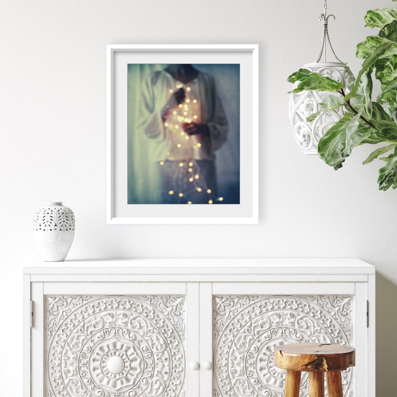 Art Photography Sparkle Lights Ethereal Figurative Wall Art Dreamy Portrait Indigo Blue Night Boheh 8x8 8x10 Print image 2