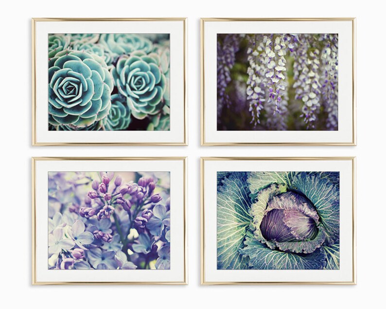 Nature Photography Print Set Purple Aqua Mint Wall Art Etsy