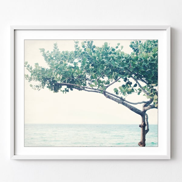 Ocean Print - Seascape Nature Photography Minimal Tree Print Blue Green Wall Art Art Nouveau Fine Art Photography Print - Nouveau Tree