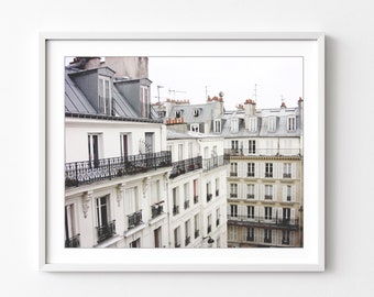 Paris Photograph, Architecture Wall Art, Gray White Neutral Wall Art, Paris Rooftops 8x10 11x14 Living Room Decor, Montmartre Print