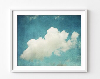 Cloud Photography Blue Sky Wall Art Cumulus Cloud Print, Nature Photography, 8x10 16x20, Blue Nursery Room Decor, Bedroom Wall Art