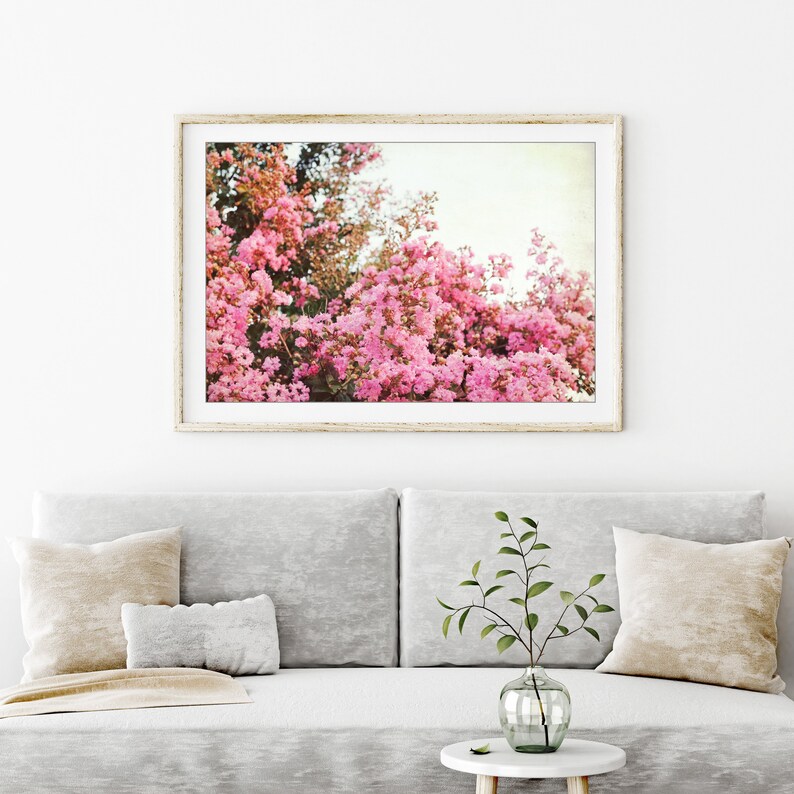 Crepe Myrtle, Flower Photography, Botanical Print, Pink Flowers Wall Art, Vintage Style, Floral Photography, Bedroom Wall Decor image 7