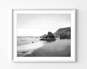 Black and White Beach Photography - Northern California, Coastal Decor, Ocean Photography, Beach Print, Nature Photography, Large Wall Art
