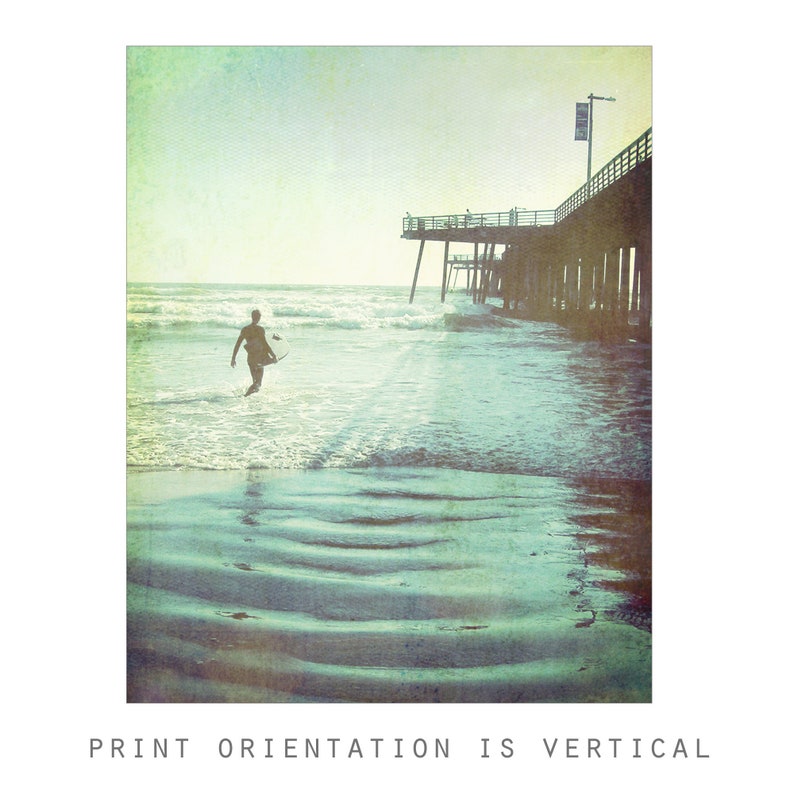 Surfer Print Beach Photography, Coastal Wall Art, Pismo Beach Print, Vintage Style, 8x10 16x20, Ocean Photography Print image 3