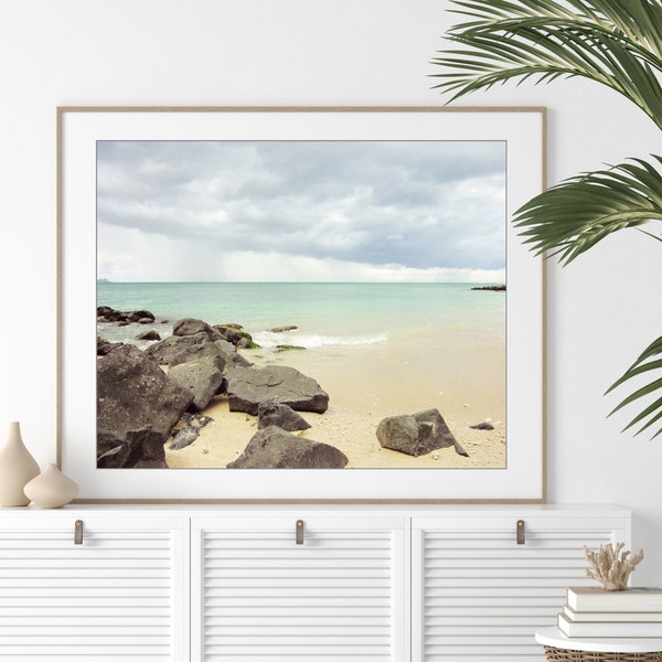 Hawaii Beach photography Print - Ocean Wall Art, Maui Beach Print, Coastal Wall Art, Clouds, Rain, Tropical Beach Print 8x10 11x14 Wall Art