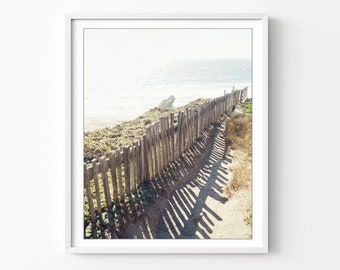 Rustic Coastal Trail Photograph Wooden Fence Print, Ocean Beach, Landscape Photography, 8x10 11x14 16x20 Print