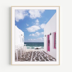 Greece Photography Cobblestone Street Travel Photography, Greece Print, 8x10 16x20 Print, Clouds Ocean Wall Art