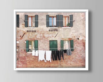 Laundry Line Print, Venice Italy Art, Travel Photography, Laundry Room Wall Art, Washroom Art, Clothesline Print, Europe Wall Art