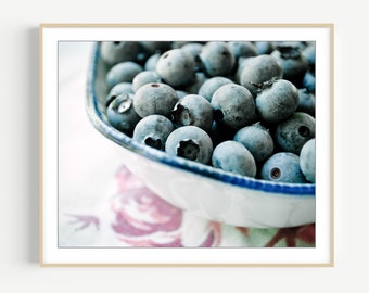 Blueberries Print - Fruit Still Life Photography, Indigo Cobalt Blue, Kitchen Art, Food Photography, 8x10 11x14, Country Farmhouse Wall Art