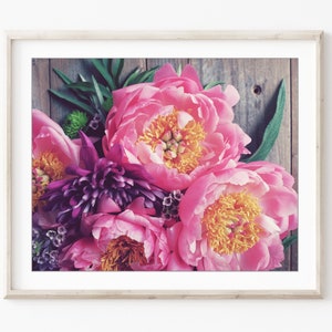 Peony Flower Print Still Life Photography, Floral Wall Art Print, Bouquet Print, Peony Wall Art, 8x10 16x20 Print, Rustic Kitchen Wall Art image 2