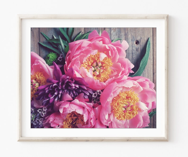 Peony Flower Print Still Life Photography, Floral Wall Art Print, Bouquet Print, Peony Wall Art, 8x10 16x20 Print, Rustic Kitchen Wall Art image 2