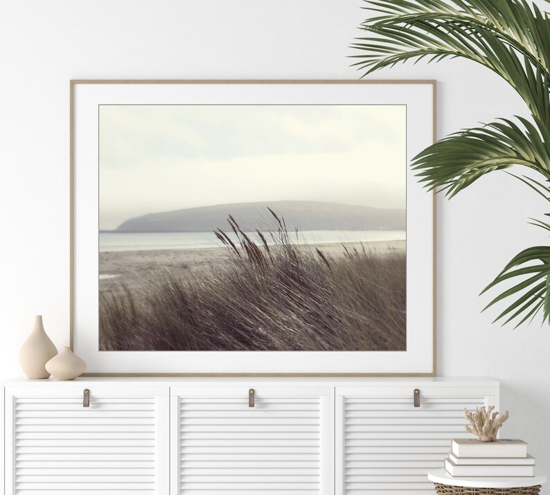 Fotografía de playa Arte de la pared costera, decoración de playa neutra, fotografía de naturaleza, gris pardo marrón, impresión de hierba de playa, impresión 8x10 16x20 imagen 3