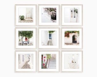 Greece Prints Gallery Wall Set of 9 Prints, Travel Photography, Square Prints, 8x8 5x5 Prints, Greece Wall Art