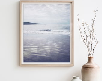 Blue Gray Beach Art, Ocean Photography, Coastal Wall Decor, Nautical Art, California, Misty Seascape, Minimalist Beach Print, Tide Wave