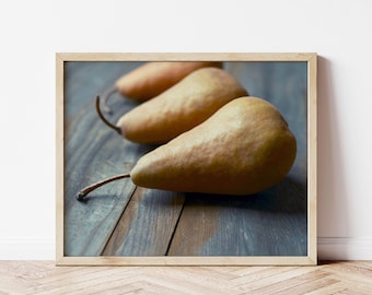 Pear Still Life Print - Food Photography, Rustic Kitchen Decor, Fruit Still Life Photography, Brown Gray, Country Kitchen, 5x7 8x10 Print