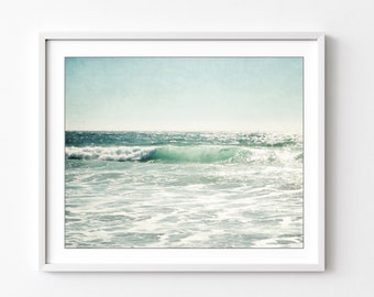 Pale Aqua Beach Photograph, Ocean Wave Print, Coastal Wall Art, Nature Photography, 8x10 11x14, Living Room Beach Decor