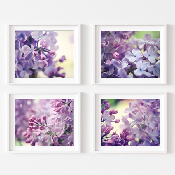 Lilac Flowers Prints Floral Wall Art Set of 4 Prints, Flower Photography, Purple Wall Art Prints, Four Prints, Floral Bedroom Wall Art