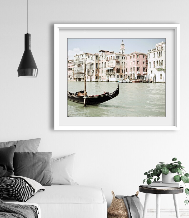 Venice Italy Print Gondola Boat Print Pale Pink Black Wall Art, Venice Architecture, Travel Photography, 8x10 11x14, Venice Wall Art image 4