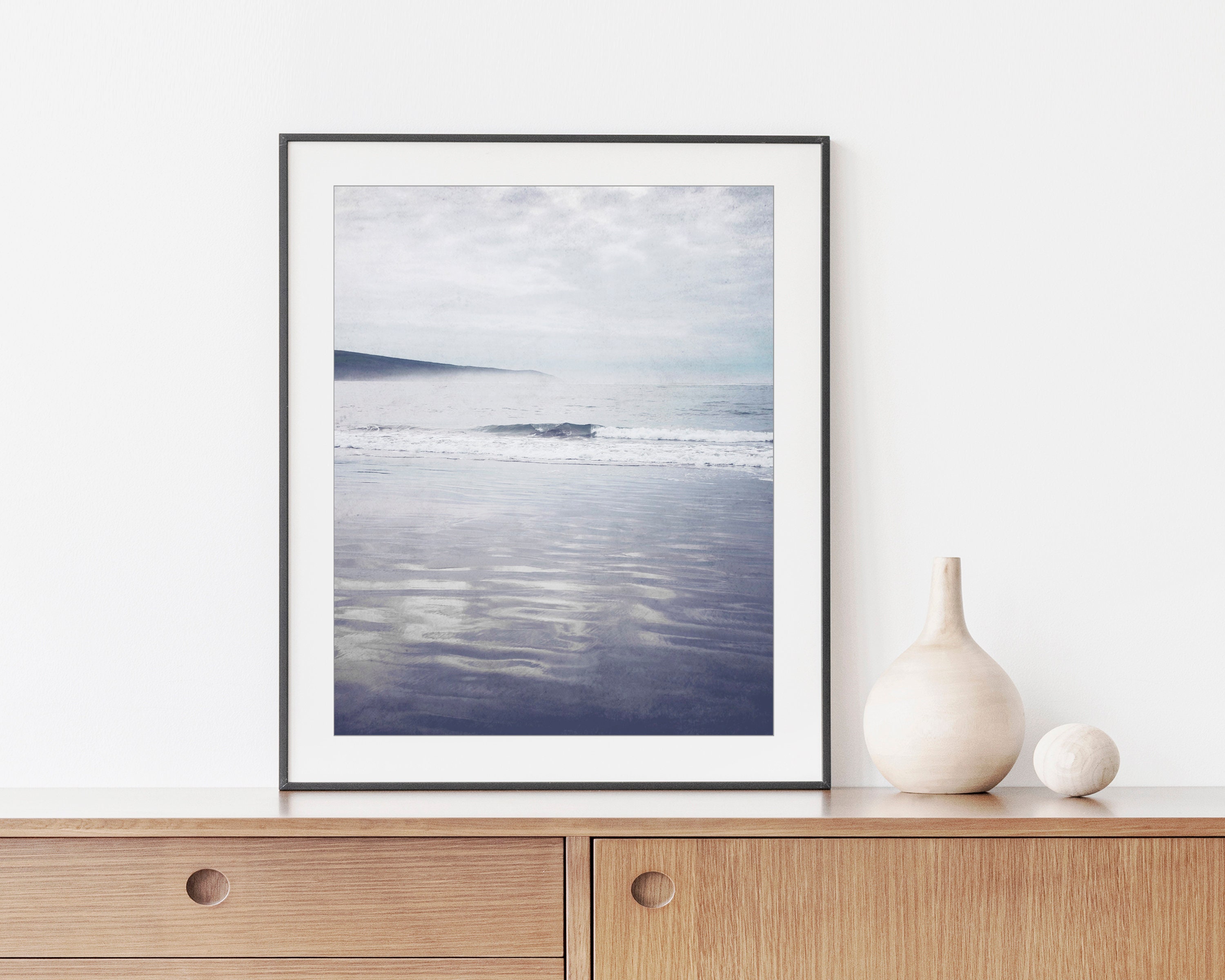 Society6 ケース Pale blue retro beach by AC Photography StyleCraft Beach Front 2-Piece Framed Art Print 24 in. x 24