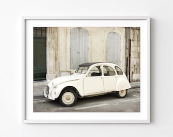 French Car, Provence France, Travel Photography, Citroen Car, Architecture, Cream Beige Gray, Neutral Wall Art, French Decor