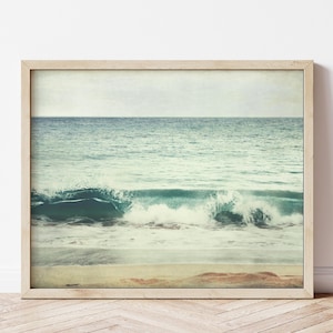 Fotografía de playas de Maui - Arte mural de olas del océano, decoración costera de playa de Hawái, azul verdoso y beige, fotografía de naturaleza
