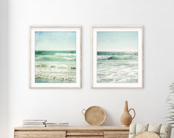 Pale Aqua Beach Photography Set of 2 Prints, Ocean Photography, Beach Living Room Art, Nautical Wall Art, 8x10 11x14 Prints