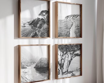 Láminas de paisajes costeros en blanco y negro, arte mural fotográfico de California, juego de 4 láminas.