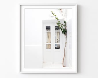 White Wall Art, Greece Photography, Minimal Modern Home Decor, Entryway Art, White Bedroom Art, Lace Clothes Window Door Print