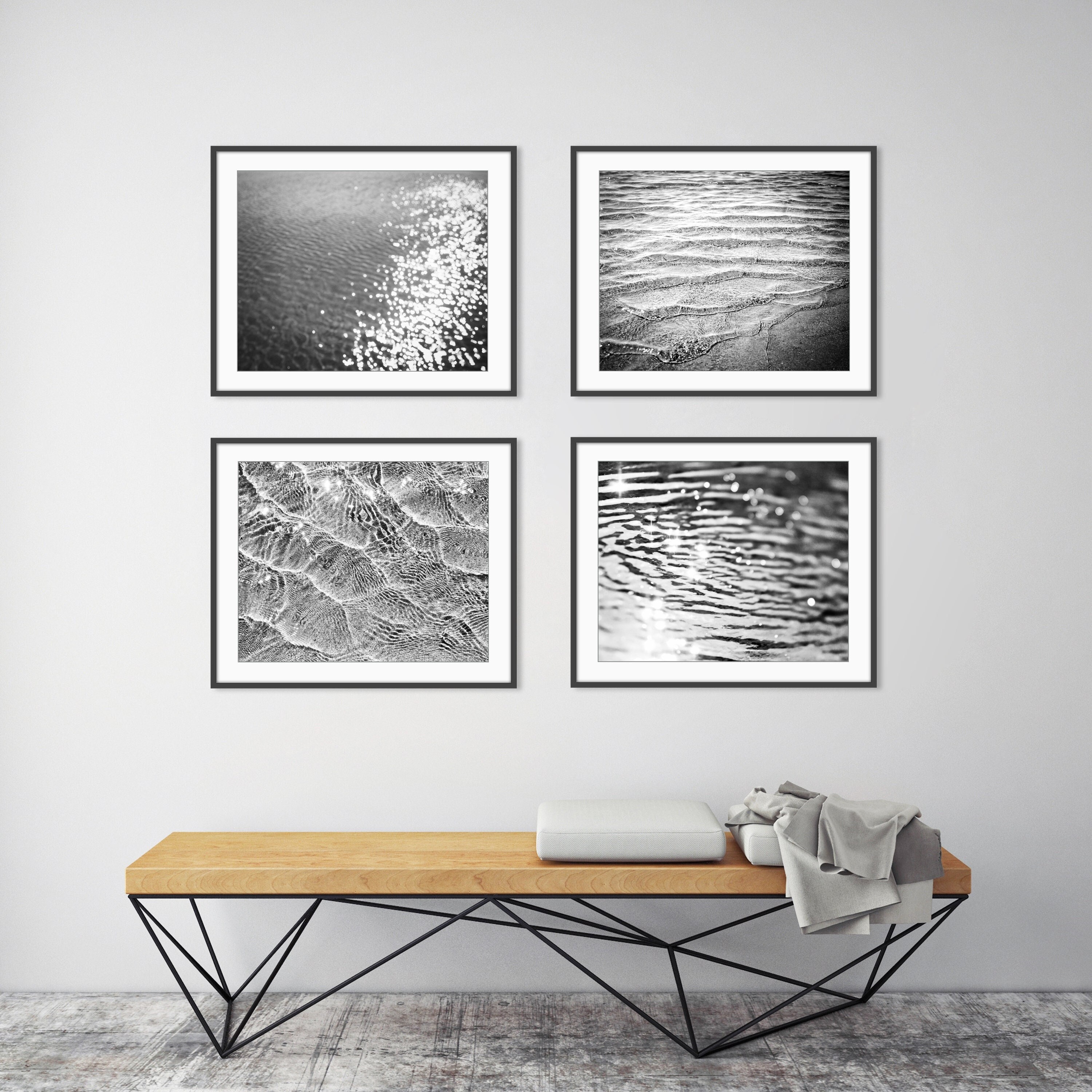 Ocean Photography Print Set Black and White Water Ripples Gallery Wall
