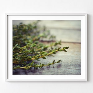 Thyme Print, Fresh Herbs, Rustic Kitchen Decor, Food Photography, Still Life, Spices Wall Art, Farmhouse Kitchen Print image 1