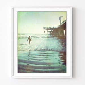 Surfer Print Beach Photography, Coastal Wall Art, Pismo Beach Print, Vintage Style, 8x10 16x20, Ocean Photography Print image 1