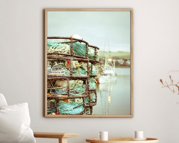 Nautical Photography, Fishing Boat Harbor, Ocean Bay, Coastal Decor, Crab Pots, Ropes, Boat Photography, Decor For Him, Boat Yard Print
