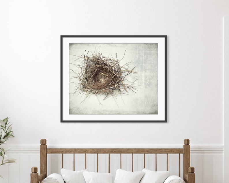 Bird Nest Print Nature Photography, Rustic Wall Art, Minimal Modern Still Life Photography, Neutral Farmhouse Decor, Gray Brown, Art Print image 4